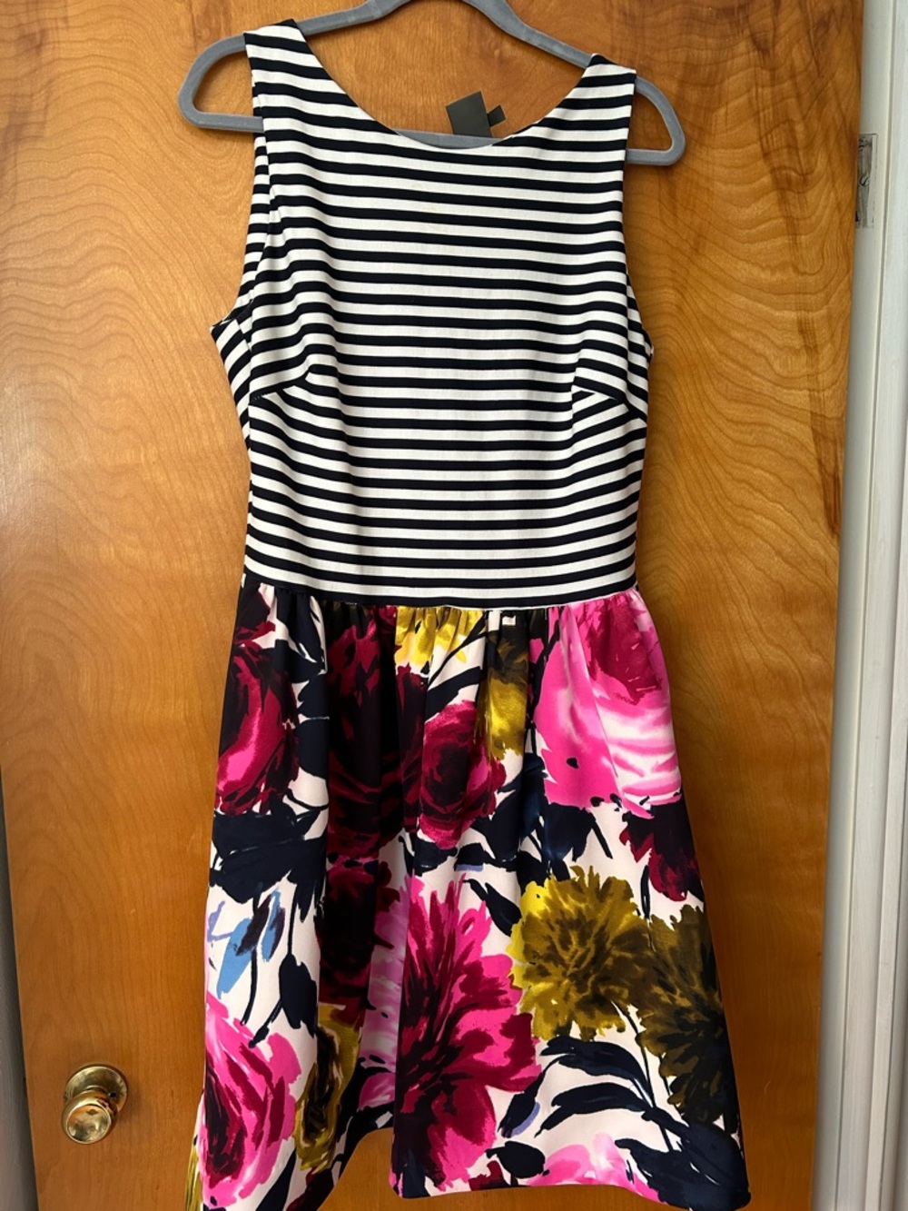 Taylor Black & White Striped Bodice Floral Midi Dress